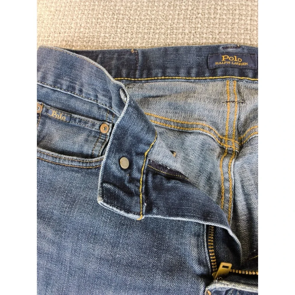 Polo Ralph Lauren Varick Slim Straight Jeans Men Blue Distressed Faded Wash